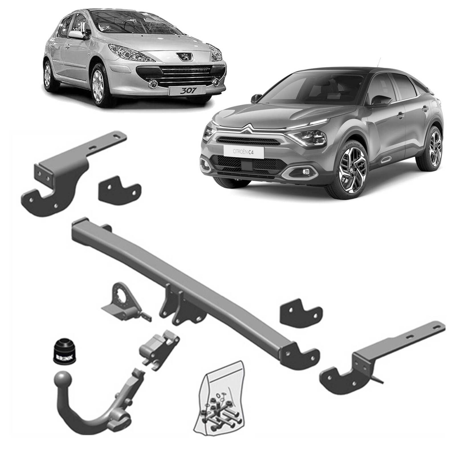 Brink Towbar for Peugeot 308 (09/2007 - 08/2013), Citroen DS4 (04/2011 - 07/2015), Citroen C4 (11/2009 - 09/2020), Peugeot 307 (08/2000 - 08/2007), DS image