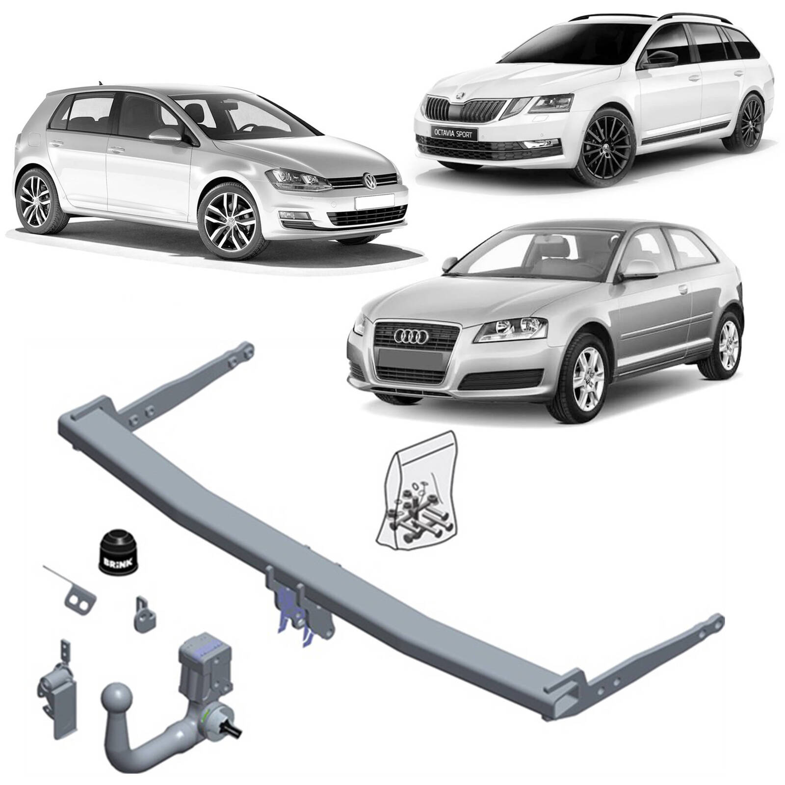 Brink Towbar and Direct Fit Wiring Harness for Skoda Octavia (01/2021 - on), Volkswagen Golf 7 (01/2012 - on) image