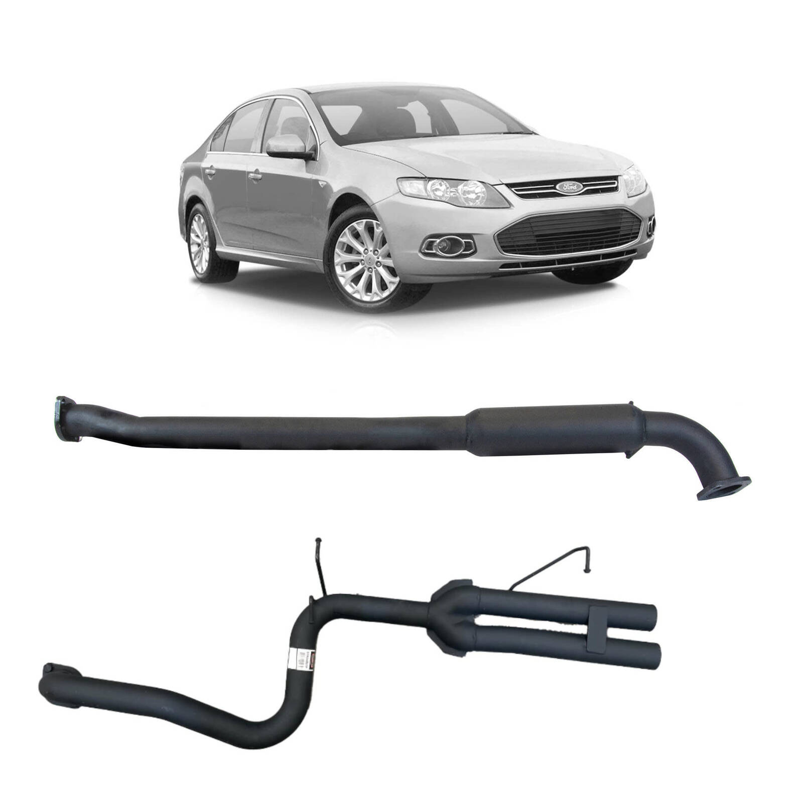 2.5" Catback Exhaust for Ford Falcon FG Sedan with Centre Hotdog and Dual out Rear Muffler Delete image