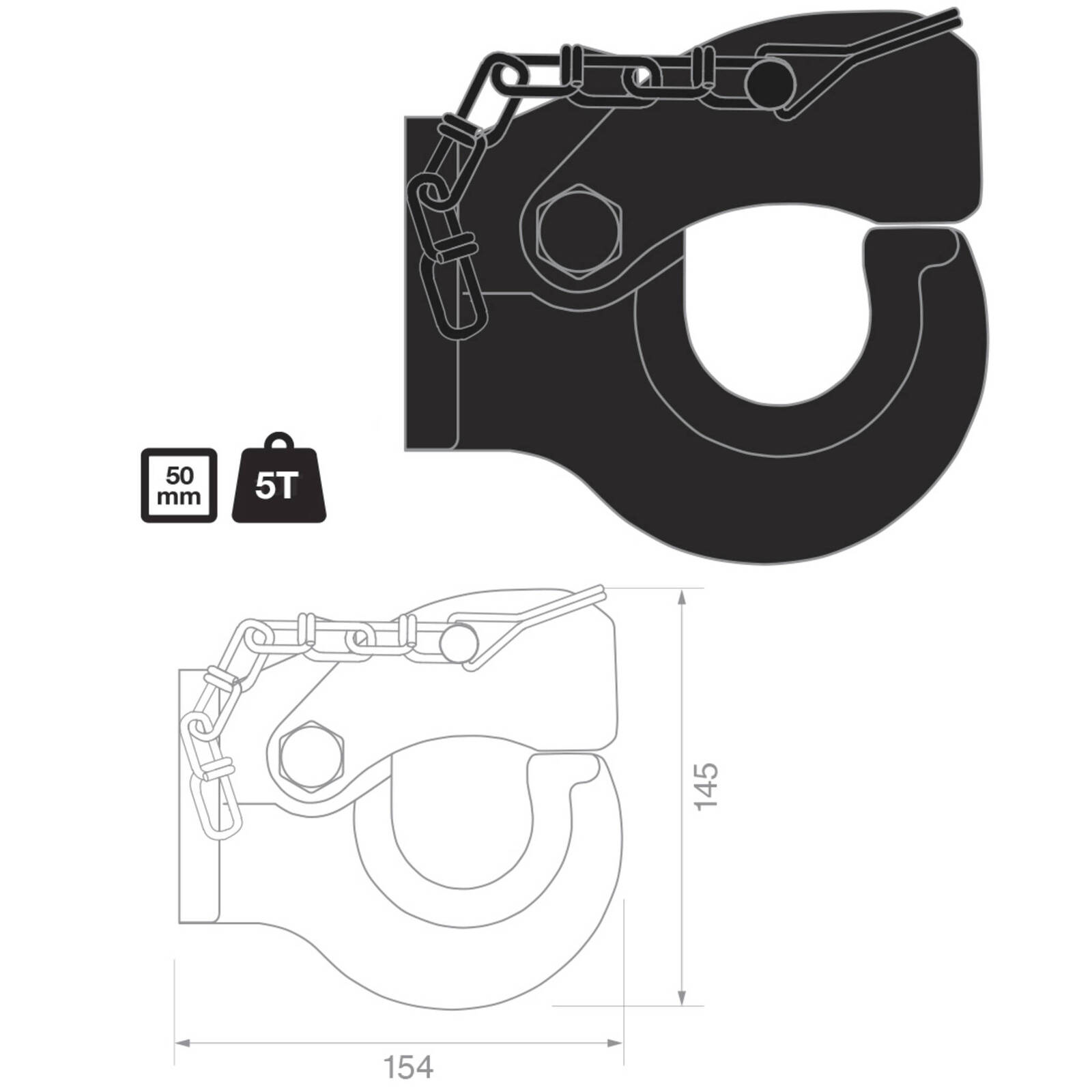 TAG 5 Tonne (5T) Forged Pintle Hook With Powder Coated ADR 62/02 Compliant Design image