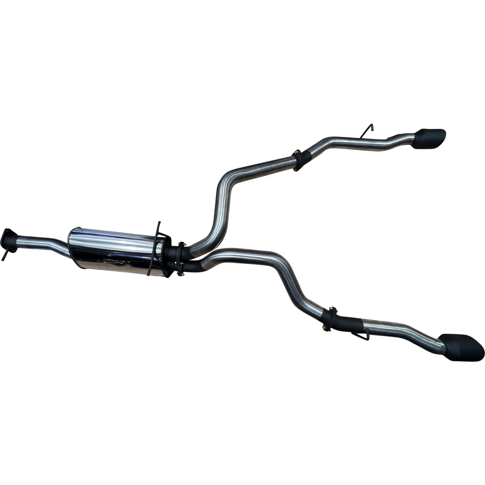 DT RAM1500 5.7L V8 3in Single into Twin, Factory Cat Back Exhaust, with 5in Black tips image