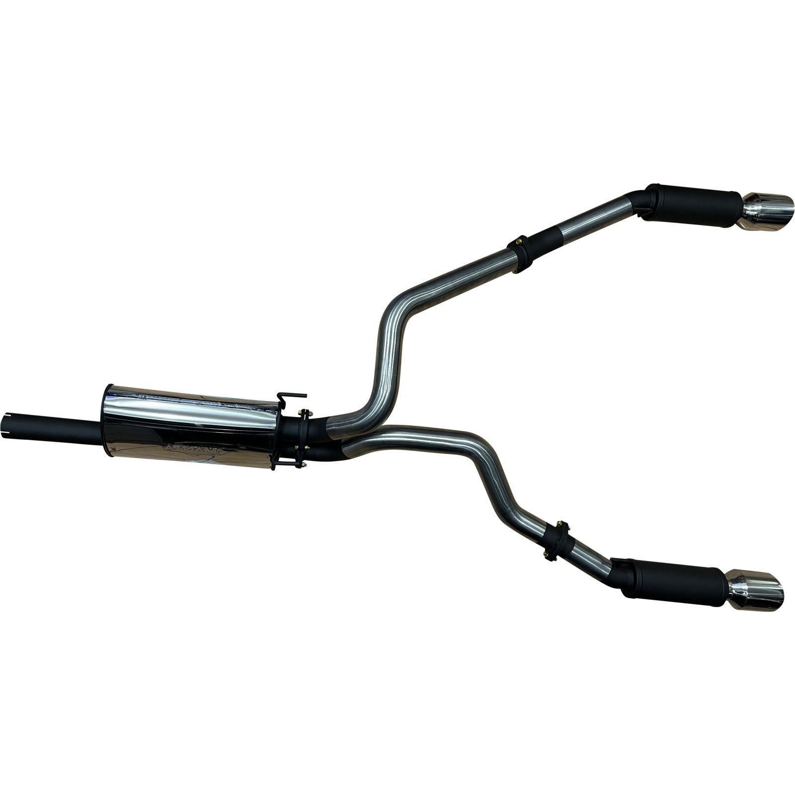 RAM DS 1500 5.7L V8 3in Twin Cat Back Exhaust, Rear Mufflers With 5in Chrome Tips image