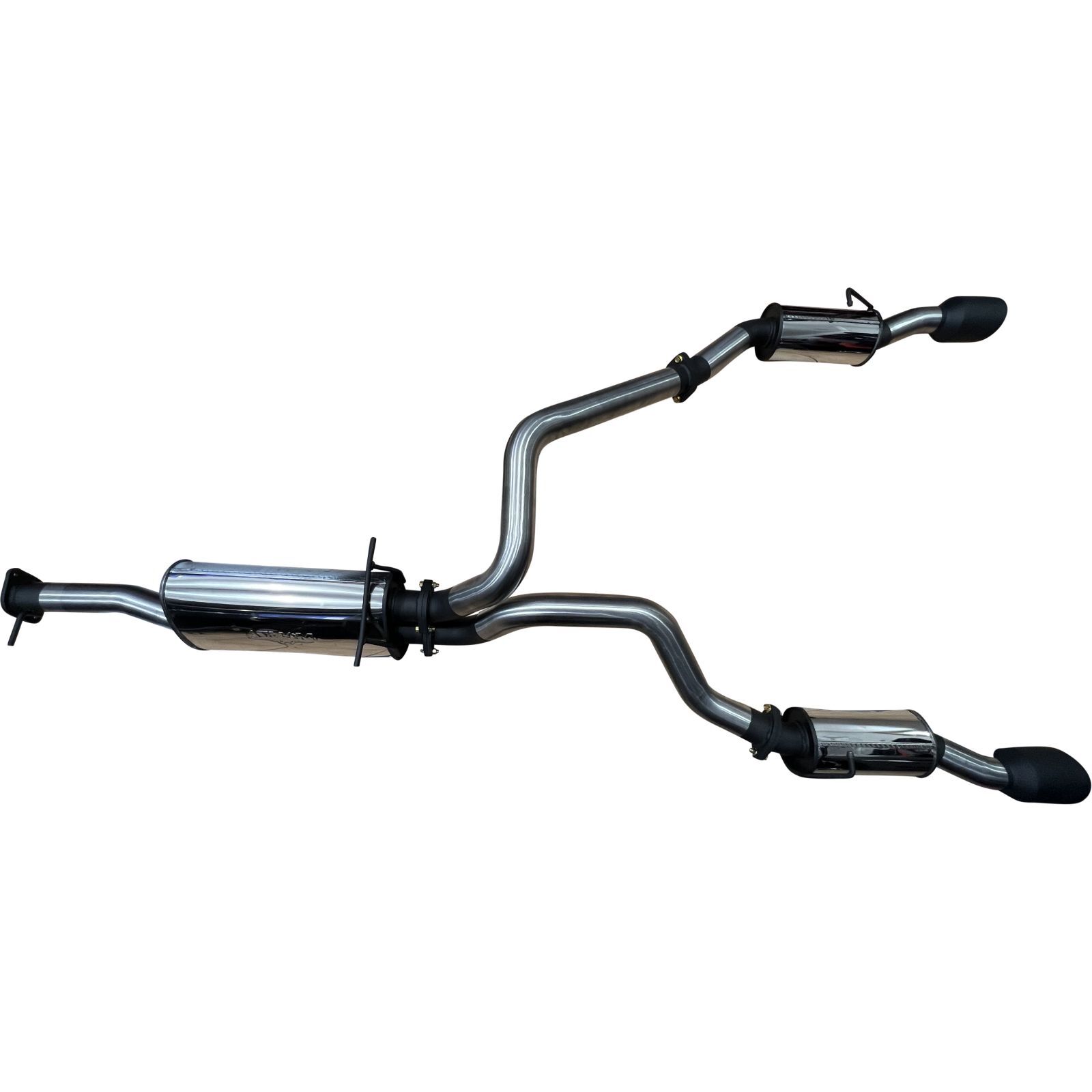 RAM DT 1500 5.7L V8 3in Twin Cat Back Exhaust, Rear Mufflers With 5in Black Tips image