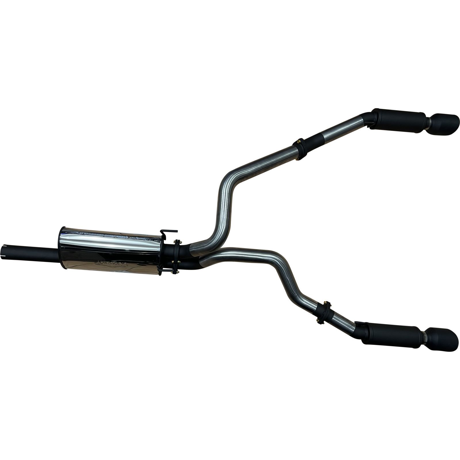 RAM DS 1500 5.7L V8 3in Twin Cat Back Exhaust, Rear Mufflers 5in Black Tips image