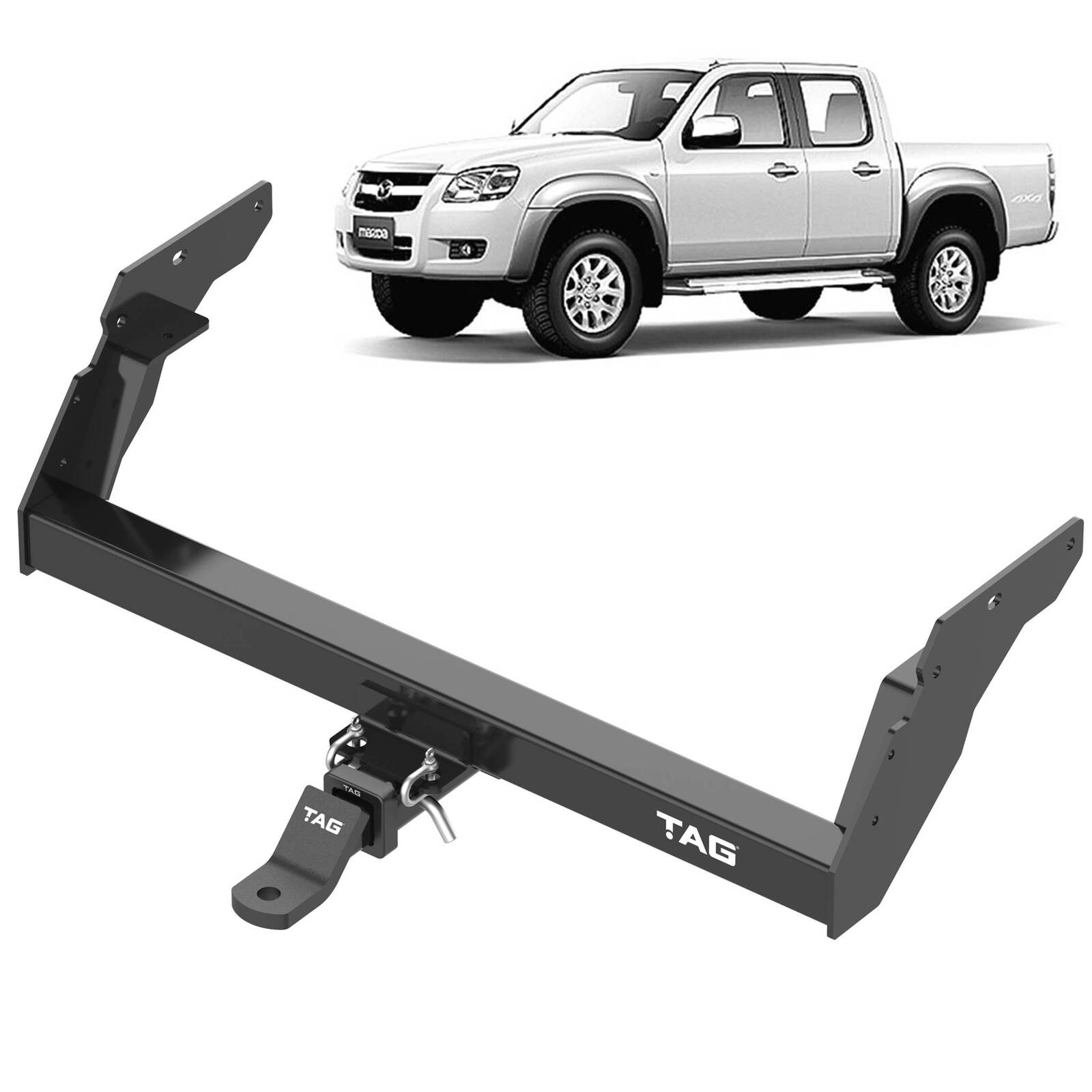 TAG Heavy Duty Towbar & Direct Fit Wiring for Mazda BT-50 2wd With Chrome Bumper Step (11/2006 - 08/2011) image