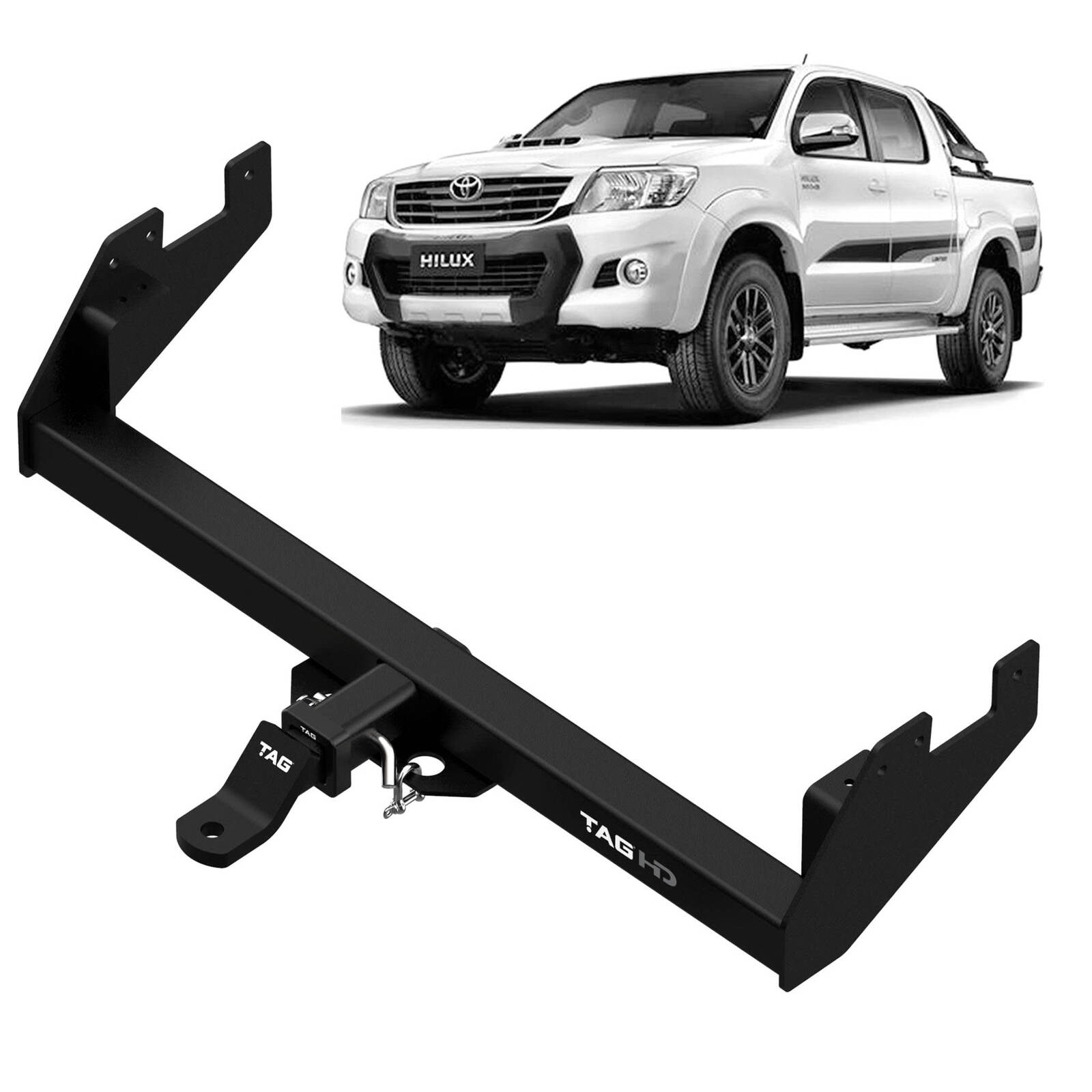 TAG Heavy Duty Towbar & Direct Fit Wiring for Toyota Hilux Styleside Utes with Rear Step (07/2015 - on) image