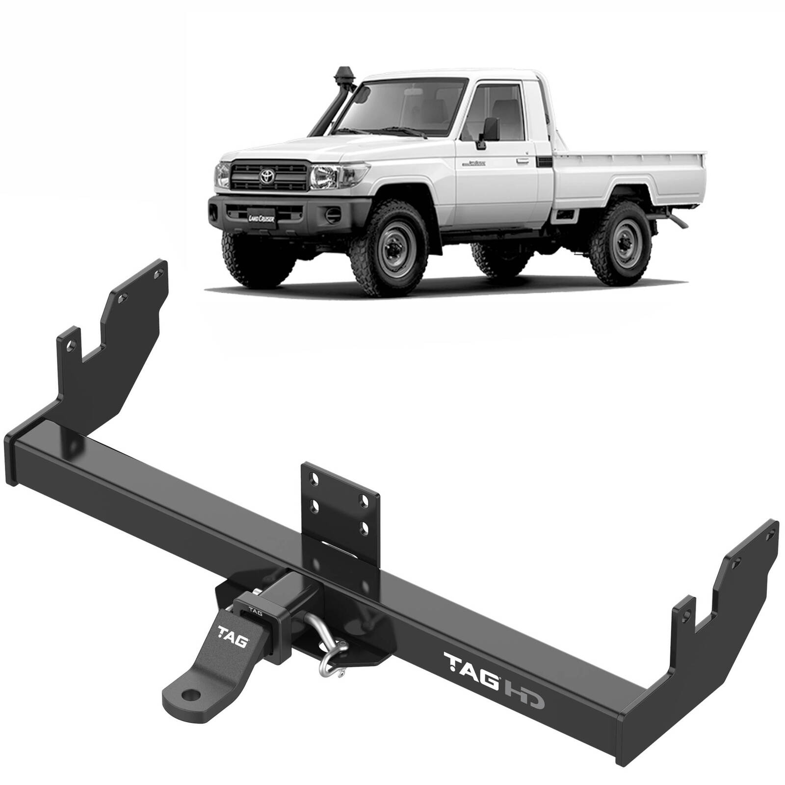 TAG Heavy Duty Towbar & Direct Fit Wiring for Toyota Landcruiser 75 Series / 79 Series. Single Cab models only 1985-07/2012. image