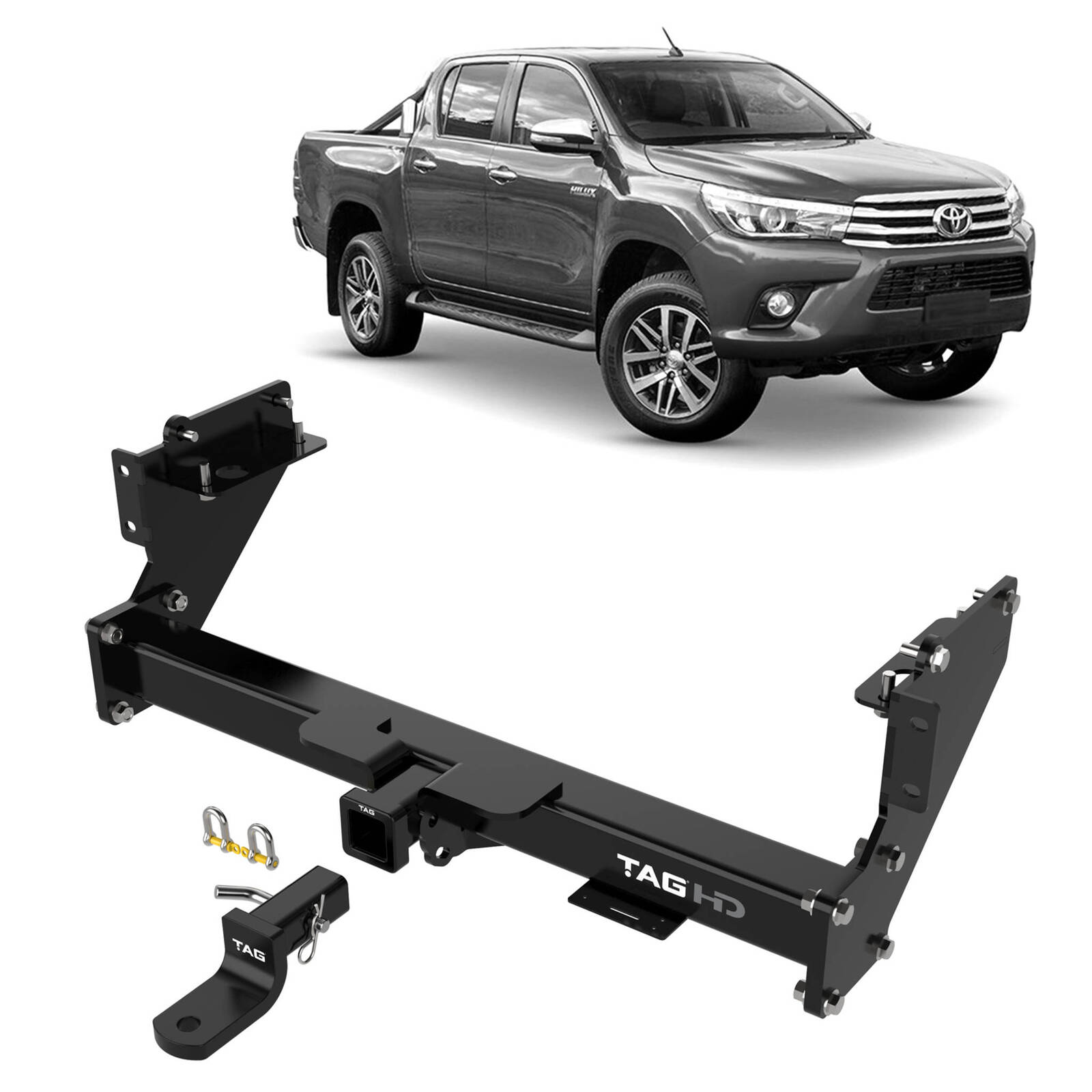 TAG Heavy Duty Towbar & Direct Fit Wiring Kit for Toyota Hilux Styleside Models With Step (01/2015 - on) image