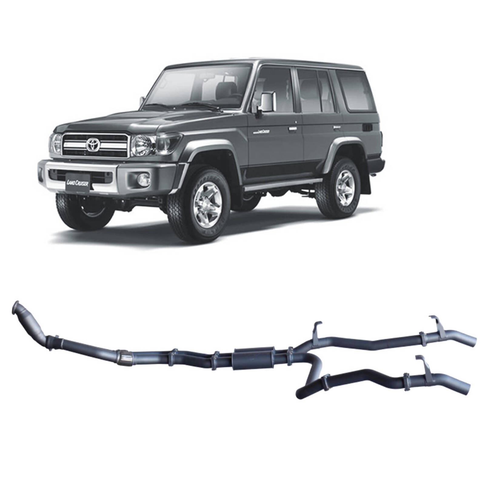 Redback Extreme Duty Twin Exhaust for Toyota 76 Series Landcruiser (03/2007 - 10/2016) image