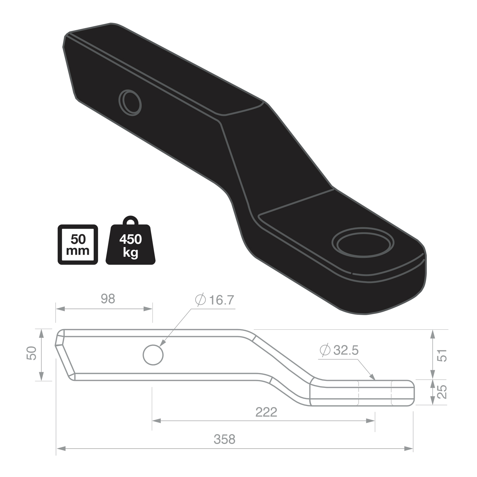 TAG 2" Drop Forged Tow Ball Mount - 222mm Long, 50mm Square Hitch image