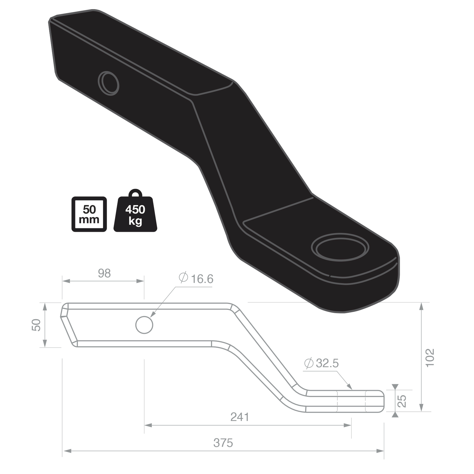 TAG 4" Drop Forged Tow Ball Mount - 241mm Long, 50mm Square Hitch image